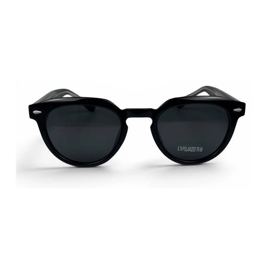 U&EYE The Nomad keyhole round polarized sunglasses in Polished Black and Dark Grey — front view