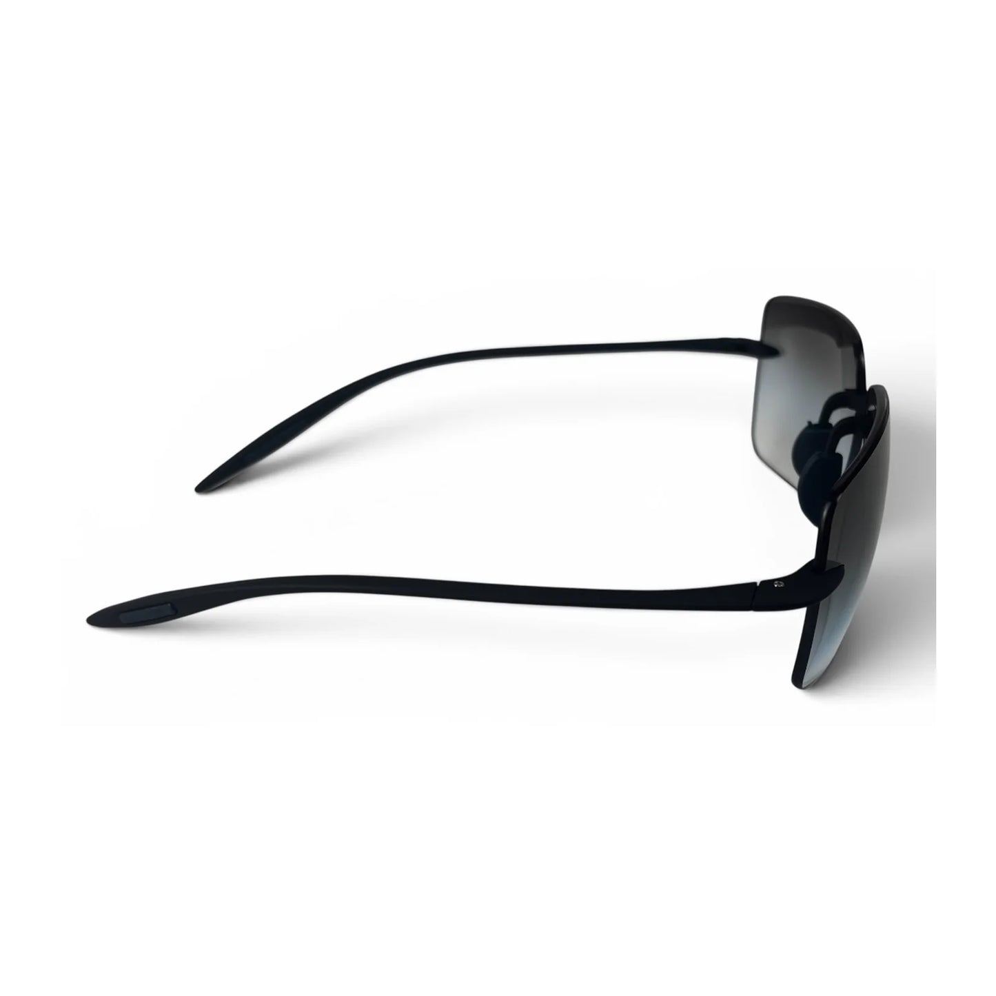 The Flexible rimless rectangle sunglasses in Onyx Black, side profile view