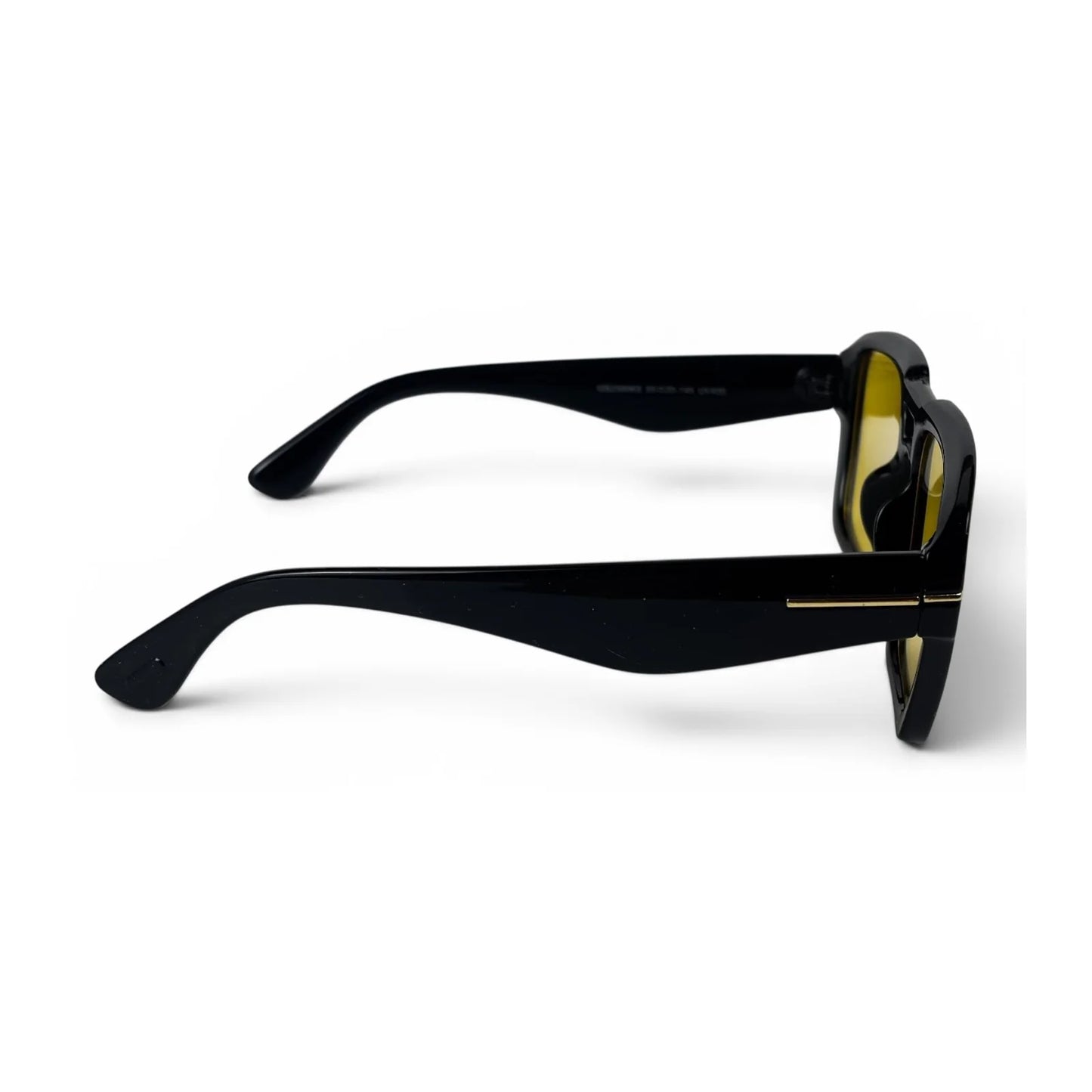The Atlas bold square sunglasses in black with yellow lenses, side view