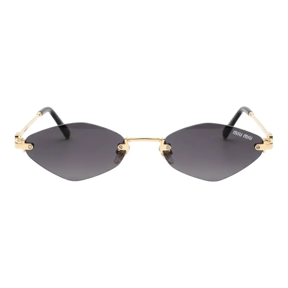 Sunglasses with gold frames and black lenses on a white background