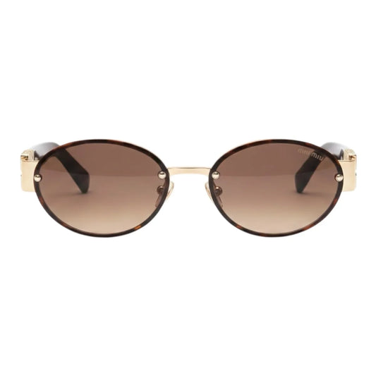 Sunglasses with gold frame and brown lenses on a white background