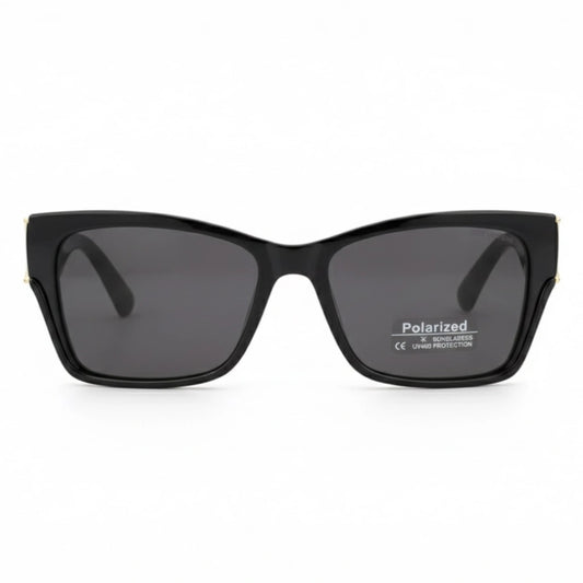 Black sunglasses with a white background