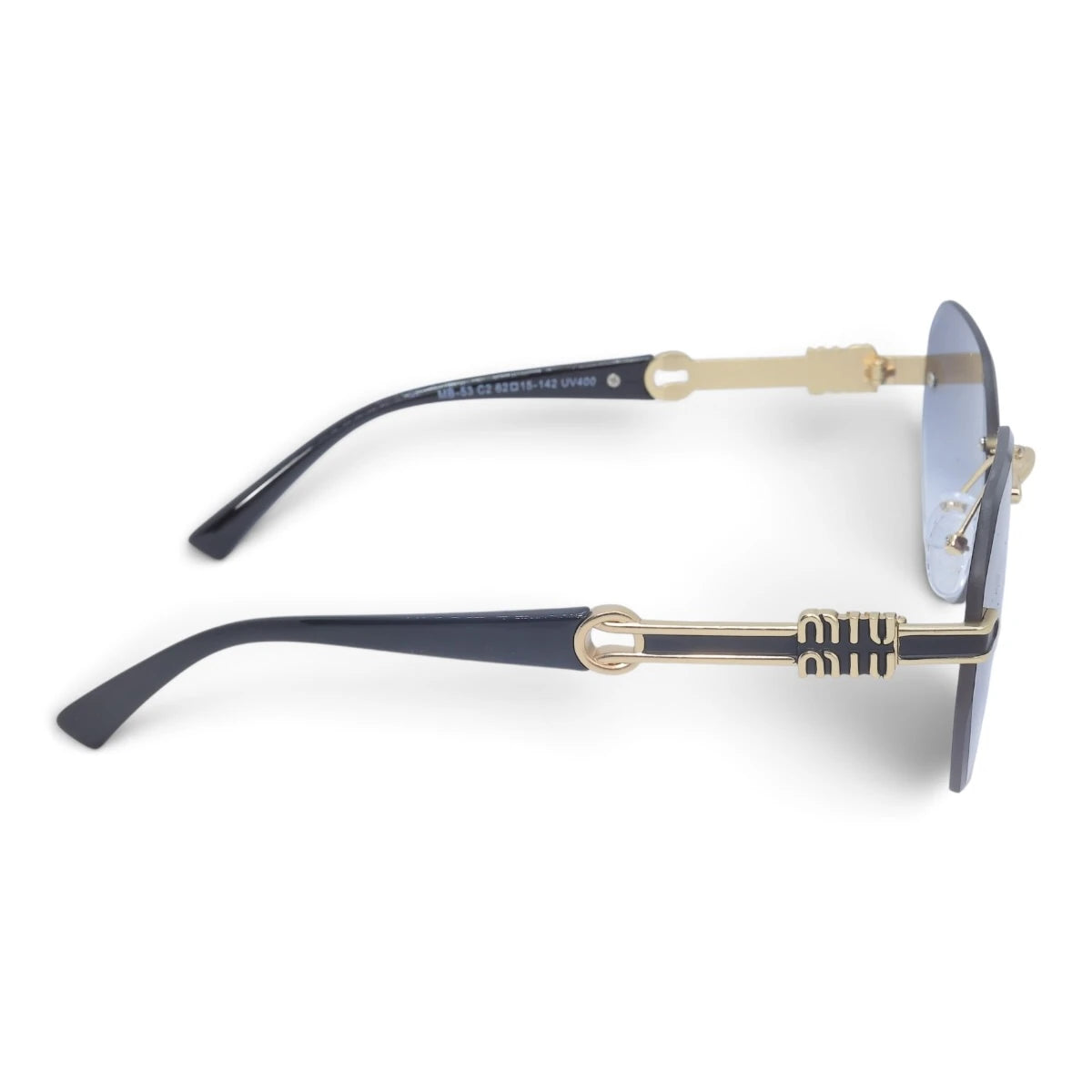 U&EYE The Aurelia rimless butterfly sunglasses in Gold / Violet-Blue Gradient — side view