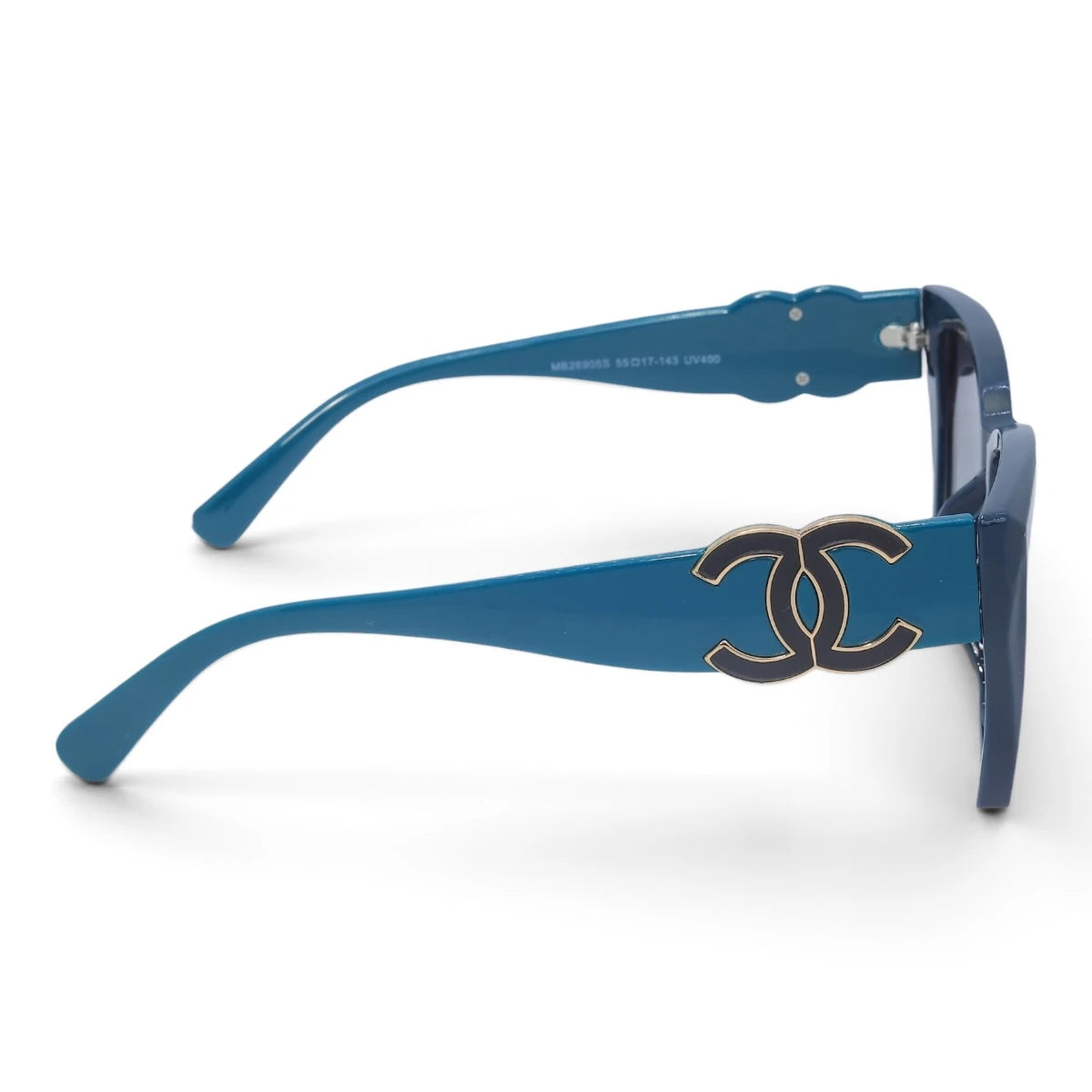 U&EYE The Marais cat-eye sunglasses in Teal / Gray-Blue Gradient — side view