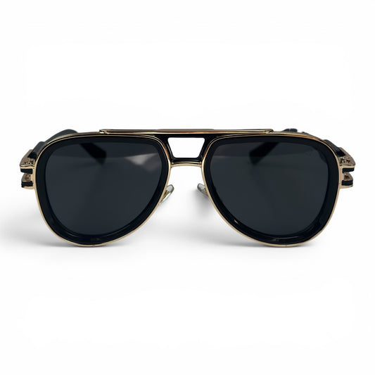 The ‘Marlow’ Double-Bridge Square Sunglasses | Black Gold Dark Gray