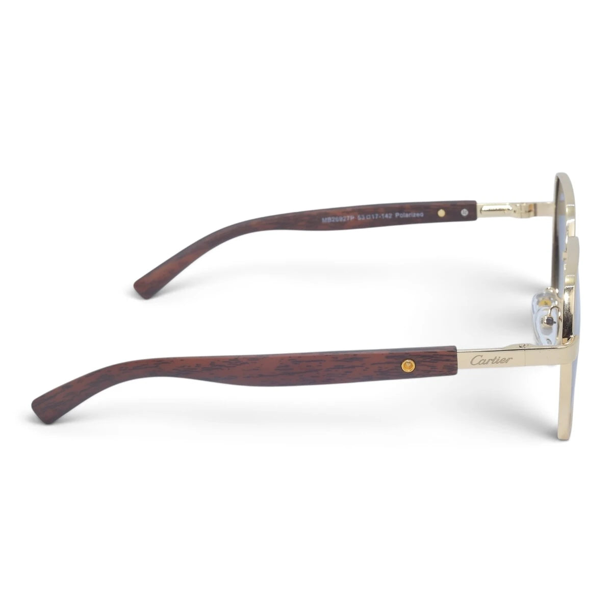 U&EYE The Mercier square polarized sunglasses in Gold / Dark Blue Gradient — side view