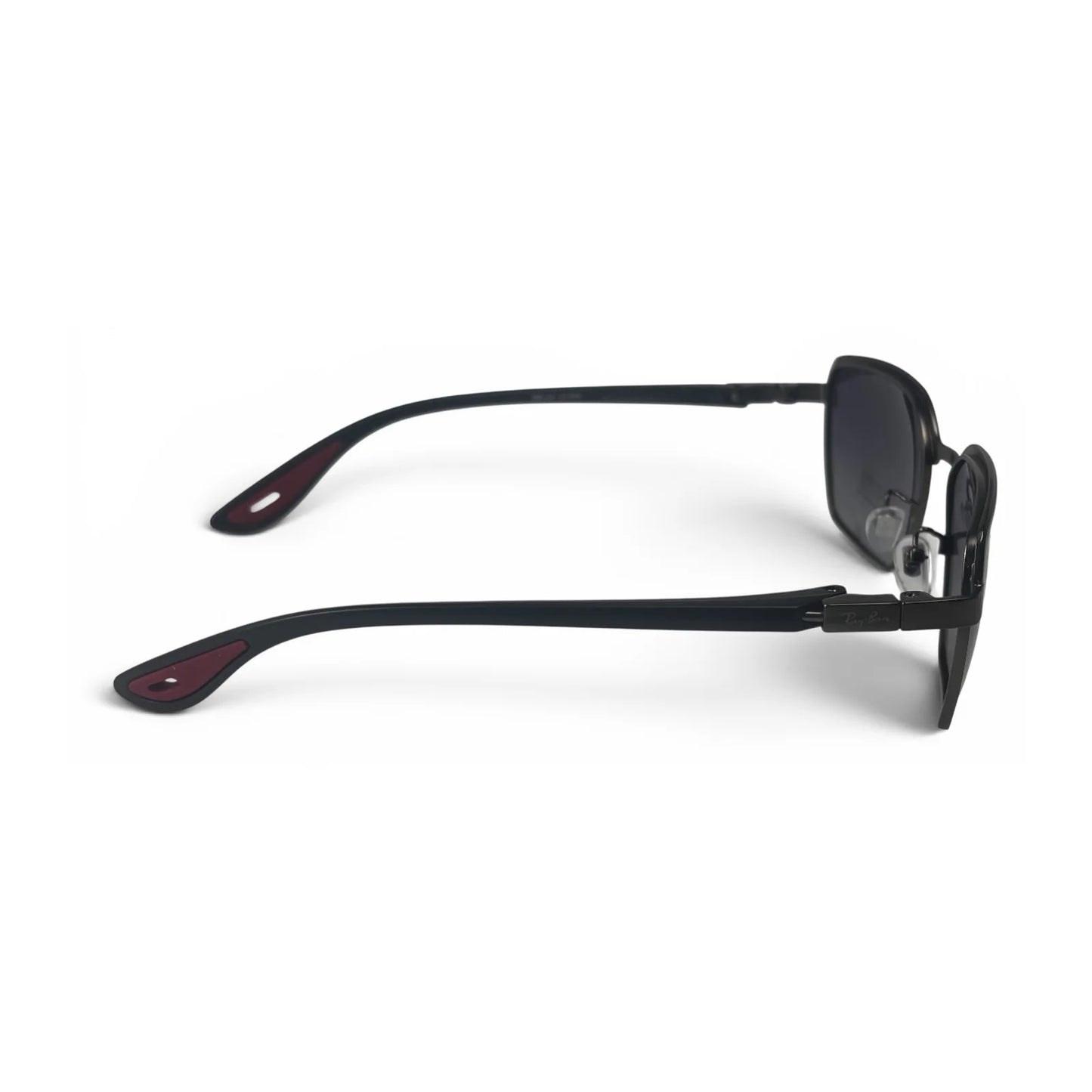 The Vector Rectangle sunglasses in Black with Purple Gradient lenses, side profile view