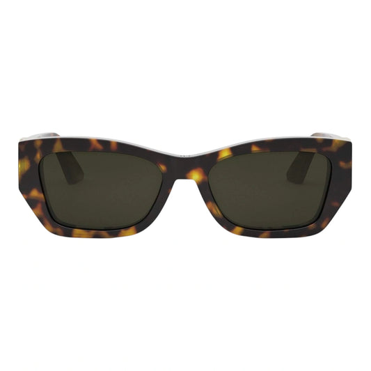 Sunglasses with tortoiseshell frame and dark lenses on a white background
