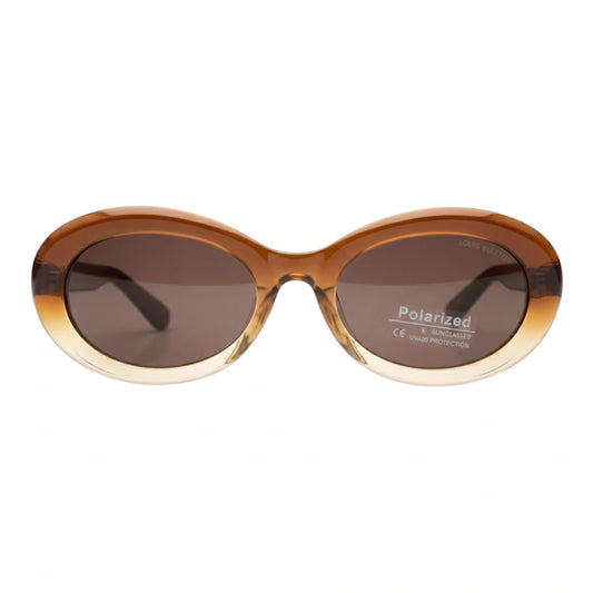 Brown sunglasses with a tortoiseshell frame on a white background