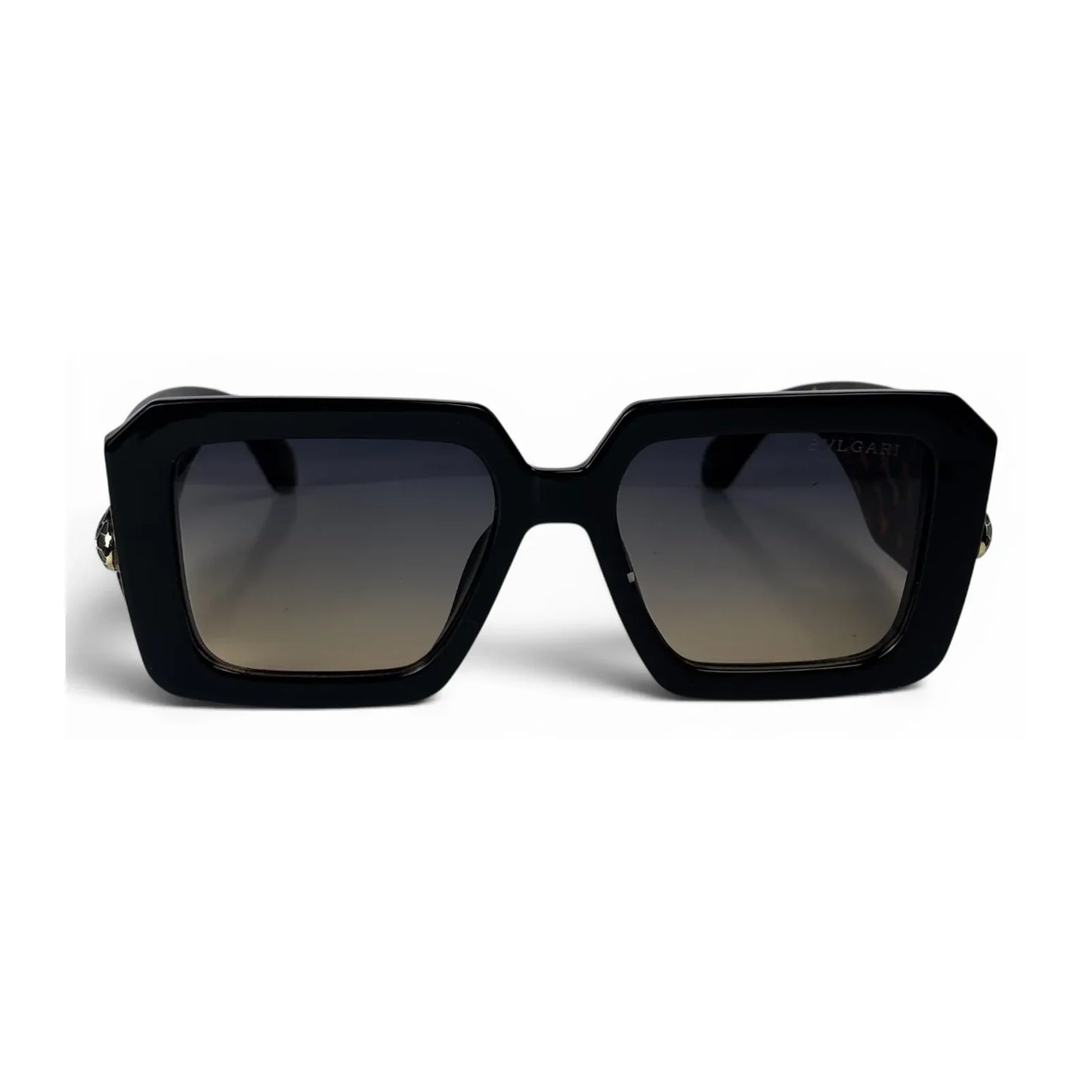 U&Eye The Vesper shield-square sunglasses with black frame and tortoise temple detail, front view