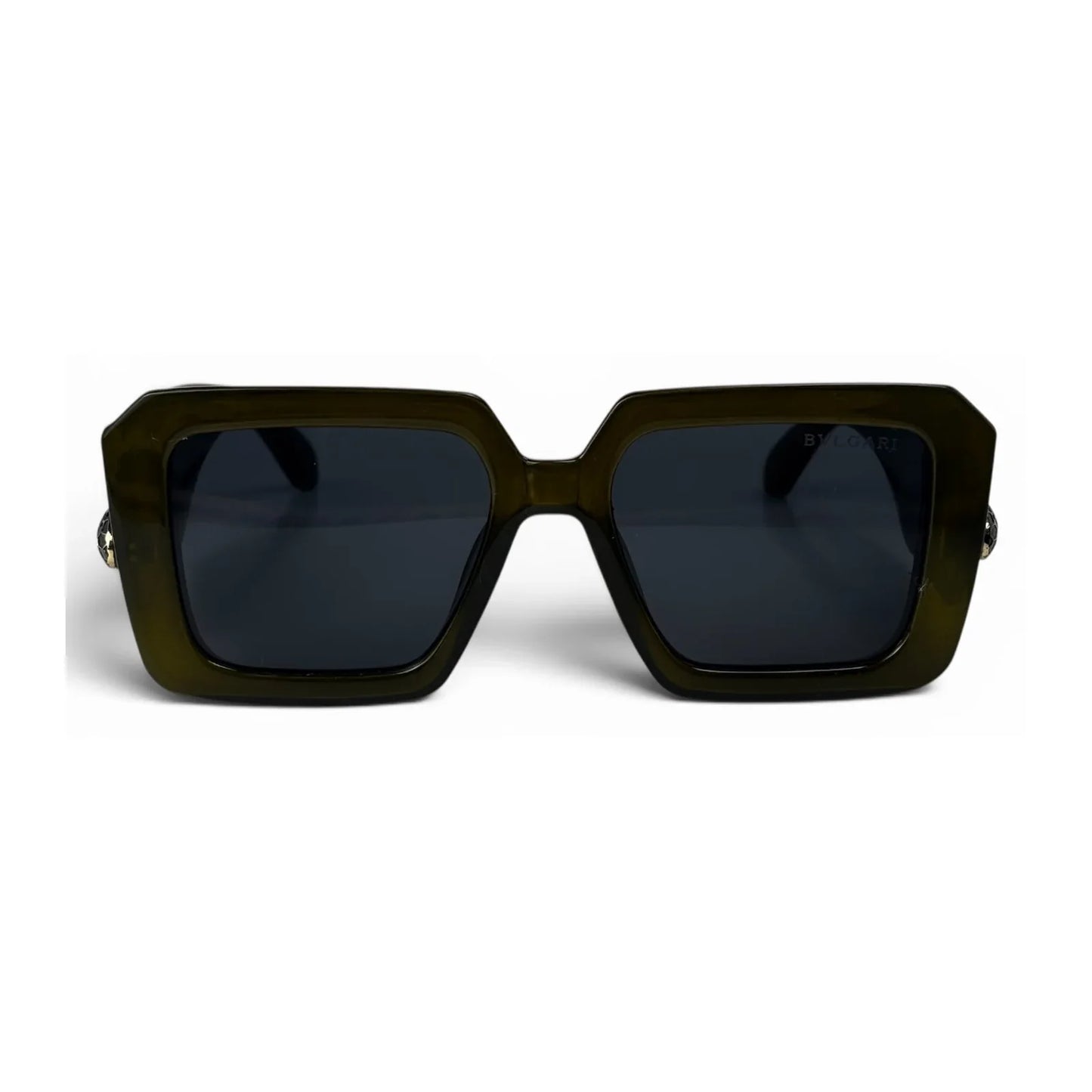 U&Eye The Vesper shield-square sunglasses with olive green frame and dark green-smoke lens, front view