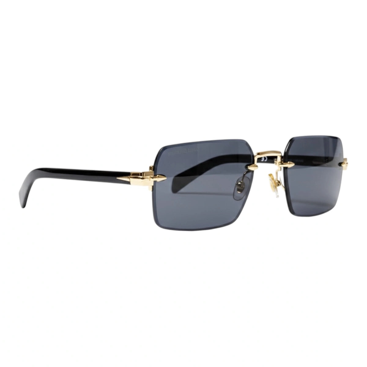 The 'Vanguard' Rimless Square Sunglasses | Gold & Black mirrored right-facing angle