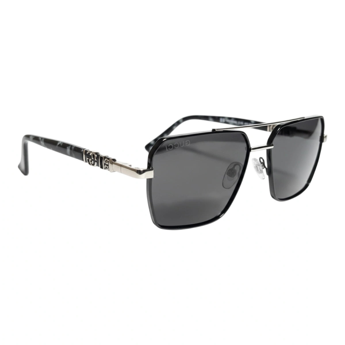 The Sovereign Geometric Sunglasses | Onyx Black & Marble mirrored right-facing angle