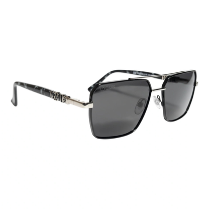 The Sovereign Geometric Sunglasses | Onyx Black & Marble mirrored right-facing angle