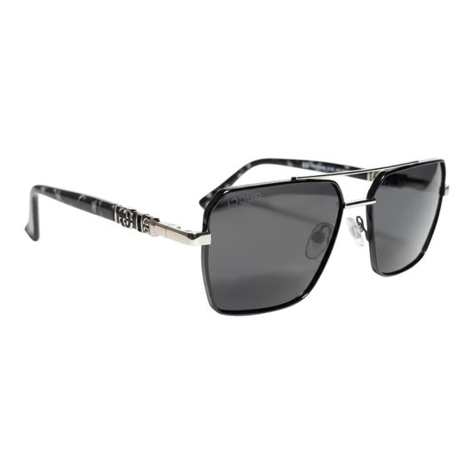 The Sovereign Geometric Sunglasses | Onyx Black & Marble mirrored right-facing angle