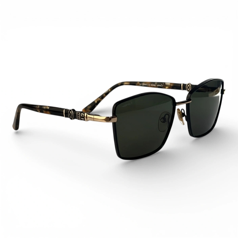 The ‘Regent’ Geometric Sunglasses | Black & Gold / Dark Green