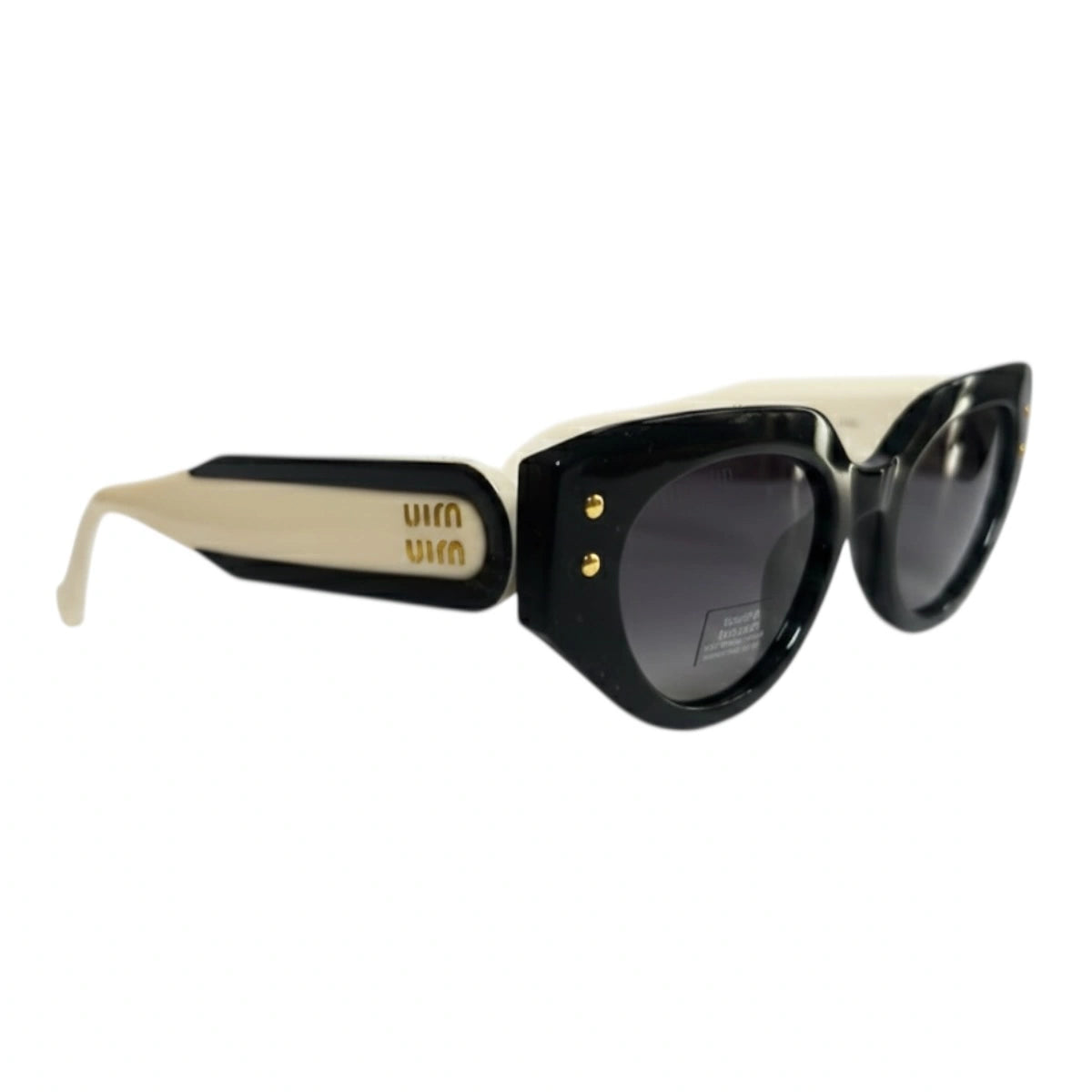 The ‘Muse’ Geometric Sunglasses | Black & Cream mirrored right-facing angle