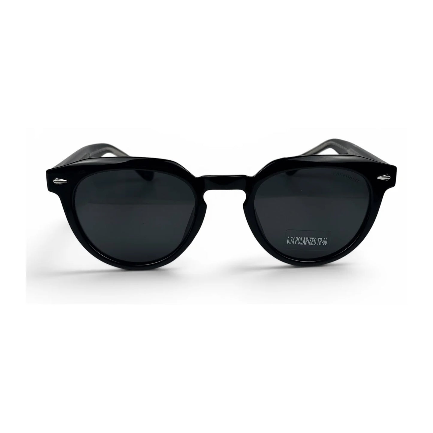 U&EYE The Nomad keyhole round polarized sunglasses in Polished Black and Dark Grey — front view
