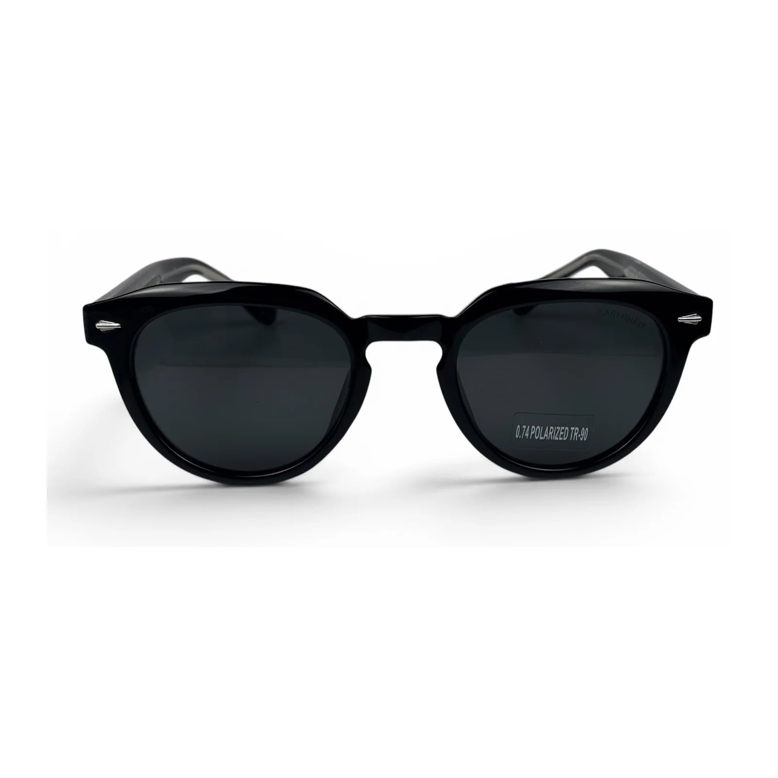 U&EYE The Nomad keyhole round polarized sunglasses in Polished Black and Dark Grey — front view