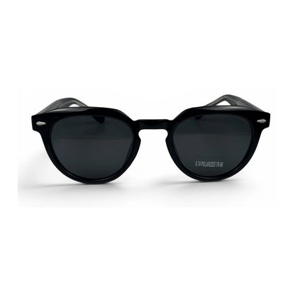 U&EYE The Nomad keyhole round polarized sunglasses in Polished Black and Dark Grey — front view