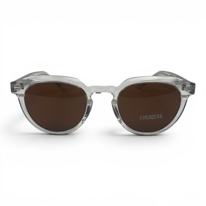 U&EYE The Nomad keyhole round polarized sunglasses in Crystal Clear and Brown — front view