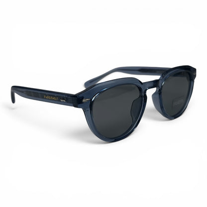 U&EYE The Nomad keyhole round polarized sunglasses in Navy Crystal and Dark Grey — angled view