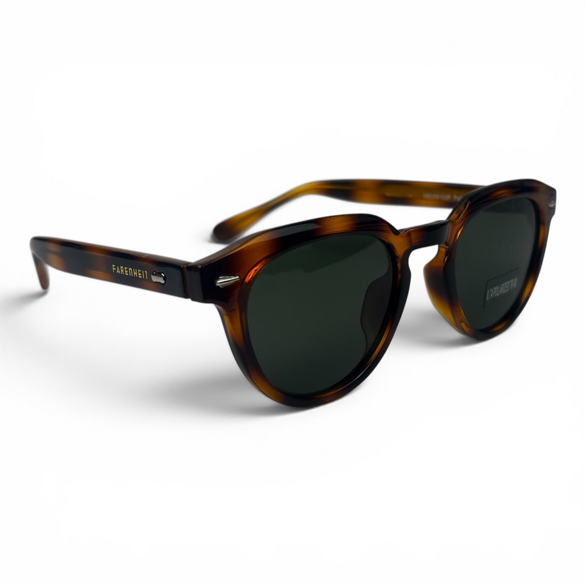 U&EYE The Nomad keyhole round polarized sunglasses in Classic Tortoise and Dark Green — angled view