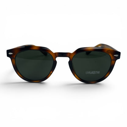 U&EYE The Nomad keyhole round polarized sunglasses in Classic Tortoise and Dark Green — front view