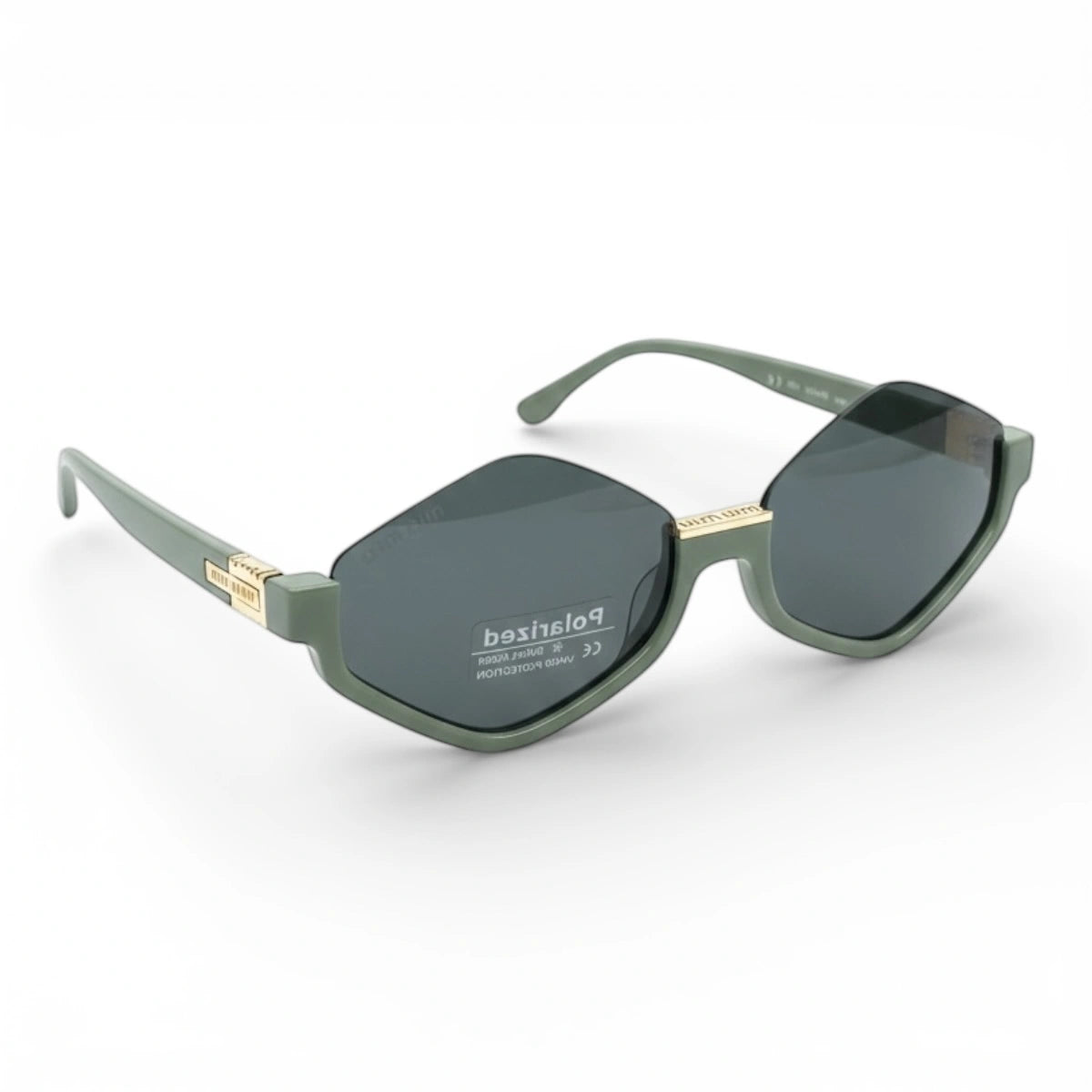 Apex compact semi-rimless geometric sunglasses in Sage Green, right-facing angled view