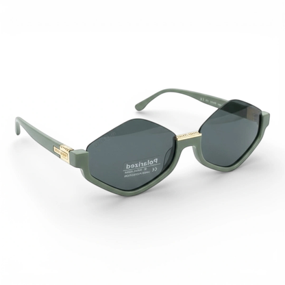 Apex compact semi-rimless geometric sunglasses in Sage Green, right-facing angled view
