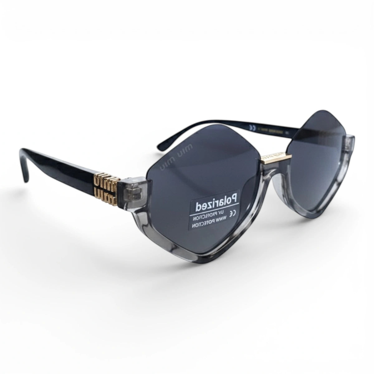 Apex compact semi-rimless geometric sunglasses in Smoke Crystal Marble, right-facing angled view