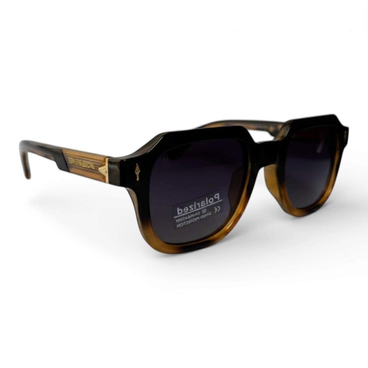 The ‘Magnus’ Rectangle Sunglasses | Eclipse Fade mirrored right-facing angle