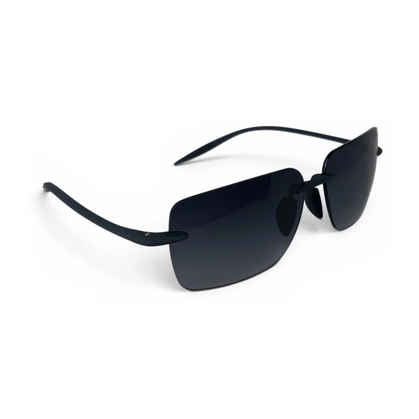 The Flexible rimless rectangle sunglasses in Cobalt Blue, angled three-quarter view