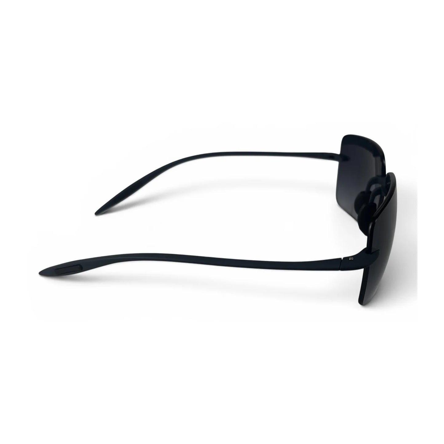 The Flexible rimless rectangle sunglasses in Cobalt Blue, side profile view