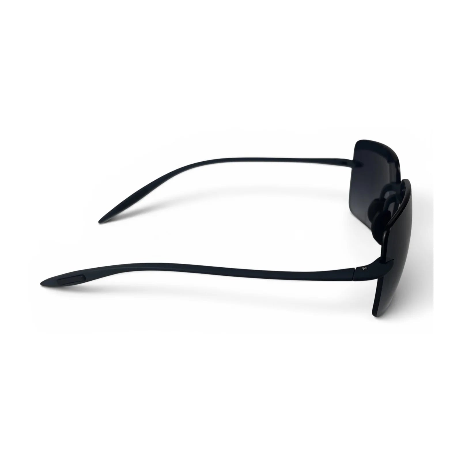 The Flexible rimless rectangle sunglasses in Cobalt Blue, side profile view