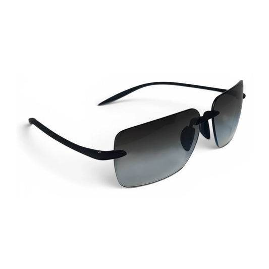 The Flexible rimless rectangle sunglasses in Onyx Black, angled three-quarter view