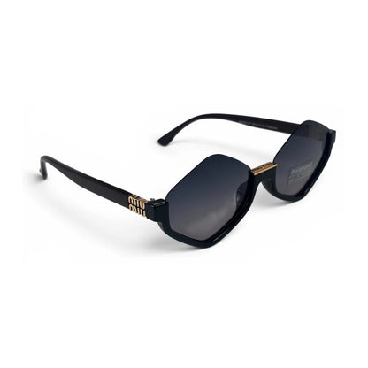 Apex compact semi-rimless geometric sunglasses in Amber and Black, alternate angled view