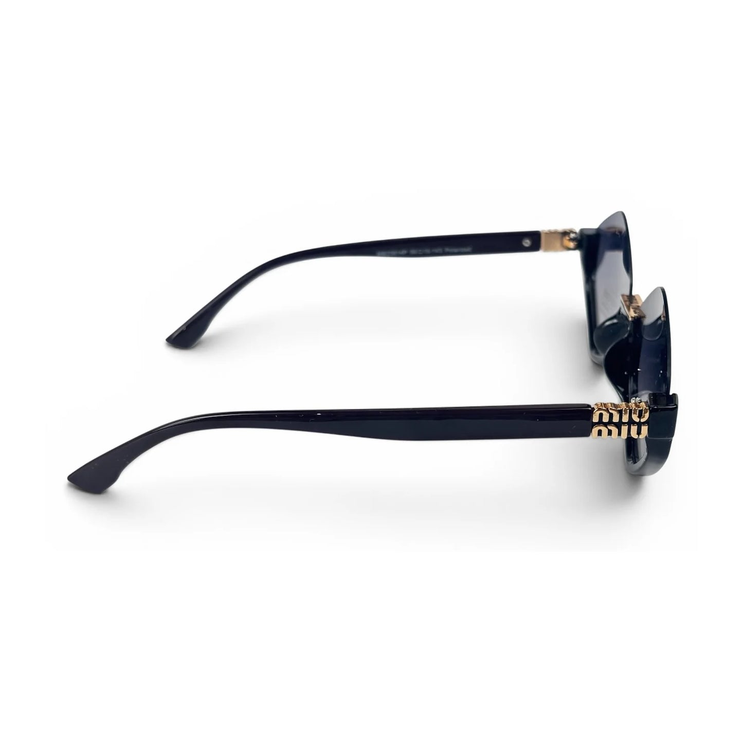 Apex compact semi-rimless geometric sunglasses in Amber and Black, temple detail view
