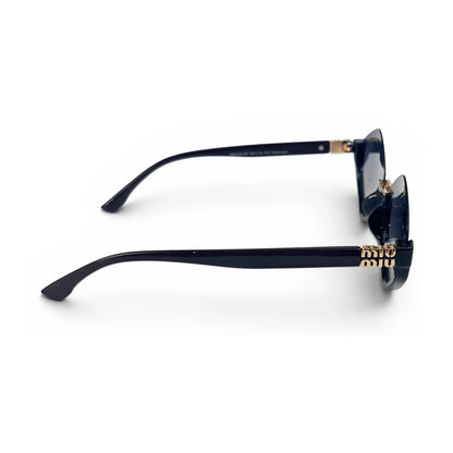 Apex compact semi-rimless geometric sunglasses in Amber and Black, temple detail view