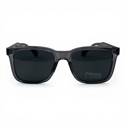 The Veyra bold rectangle sunglasses in Charcoal and Dark Gray, straight front view