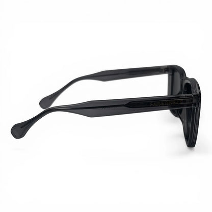 The Veyra bold rectangle sunglasses in Charcoal and Dark Gray, side profile view