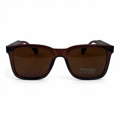 The Veyra bold rectangle sunglasses in Brown and Brown, straight front view