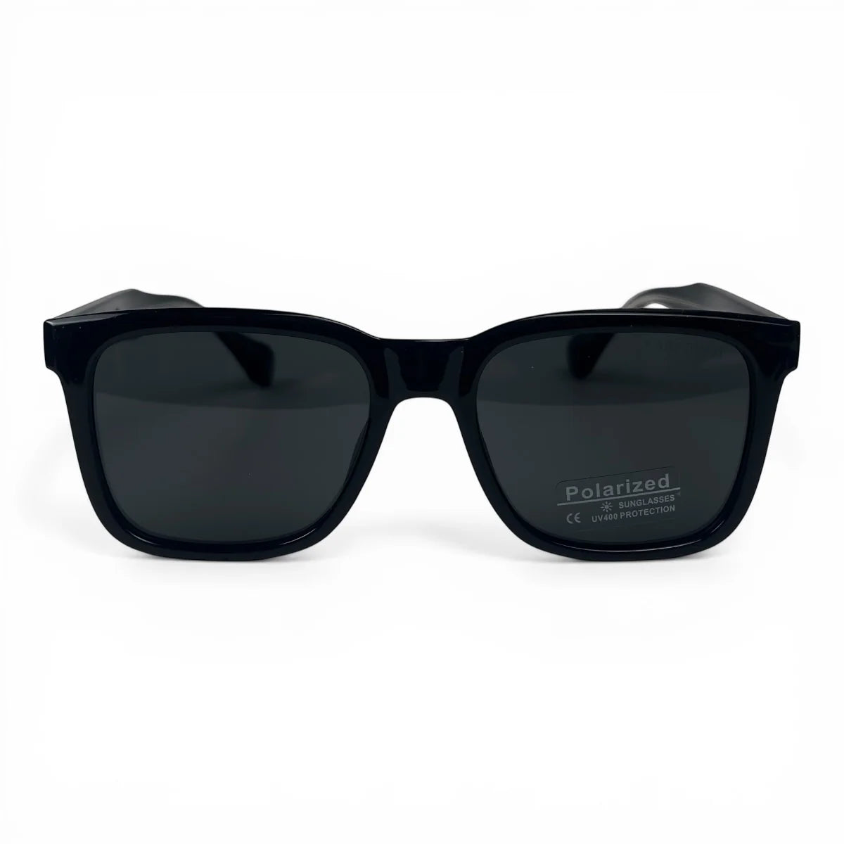 The Veyra bold rectangle sunglasses in Black and Dark Gray, straight front view