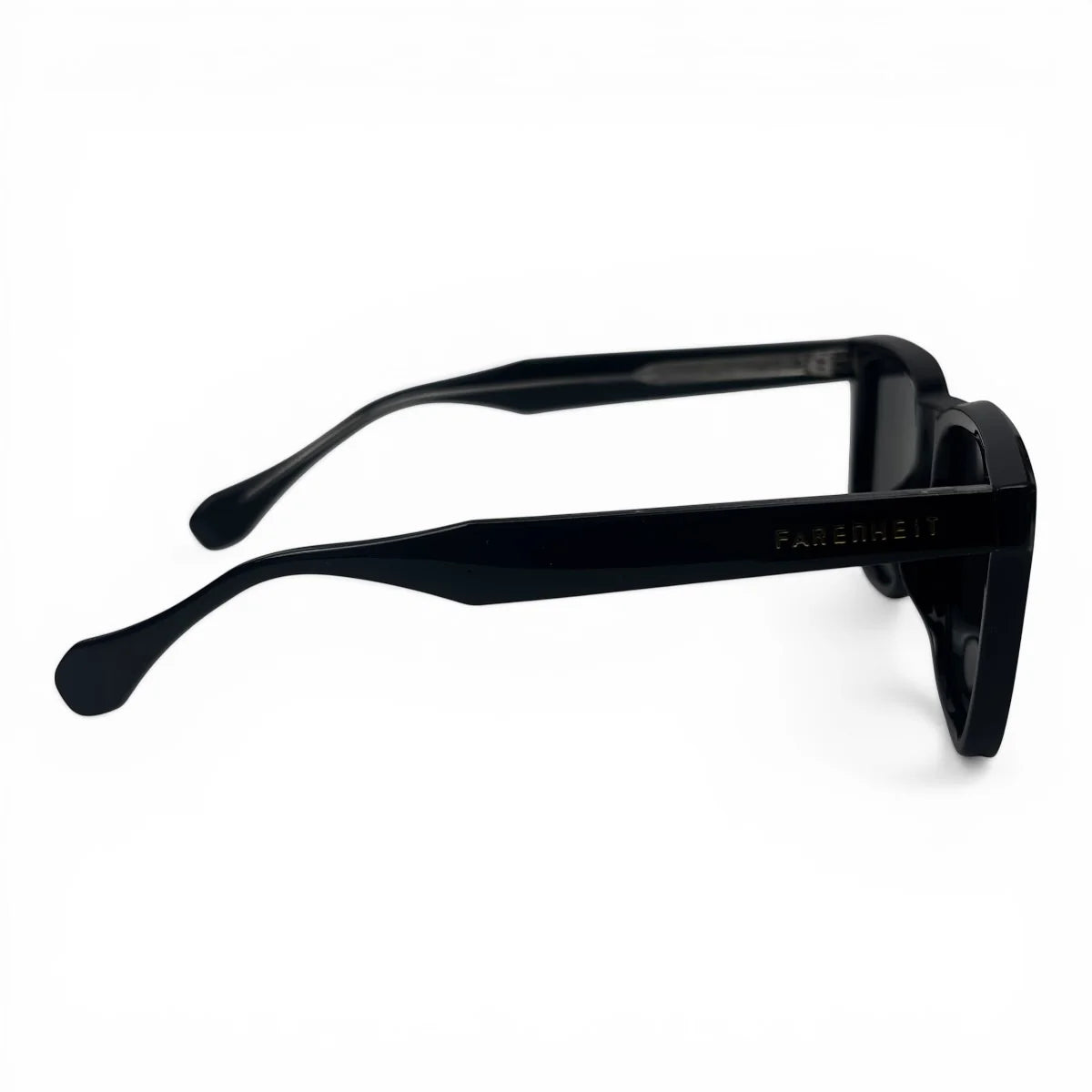 The Veyra bold rectangle sunglasses in Black and Dark Gray, side profile view