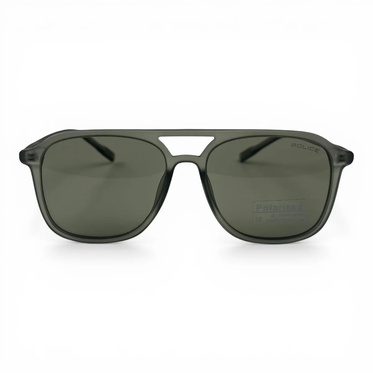 The Kairo keyhole rectangle sunglasses in Olive Transparent and Green Gray, straight front view