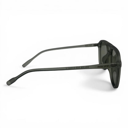 The Kairo keyhole rectangle sunglasses in Olive Transparent and Green Gray, side profile view
