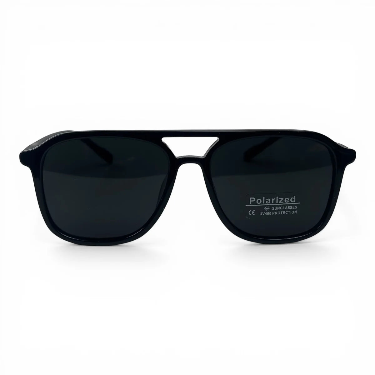 The Kairo keyhole rectangle sunglasses in Black and Dark Gray, straight front view