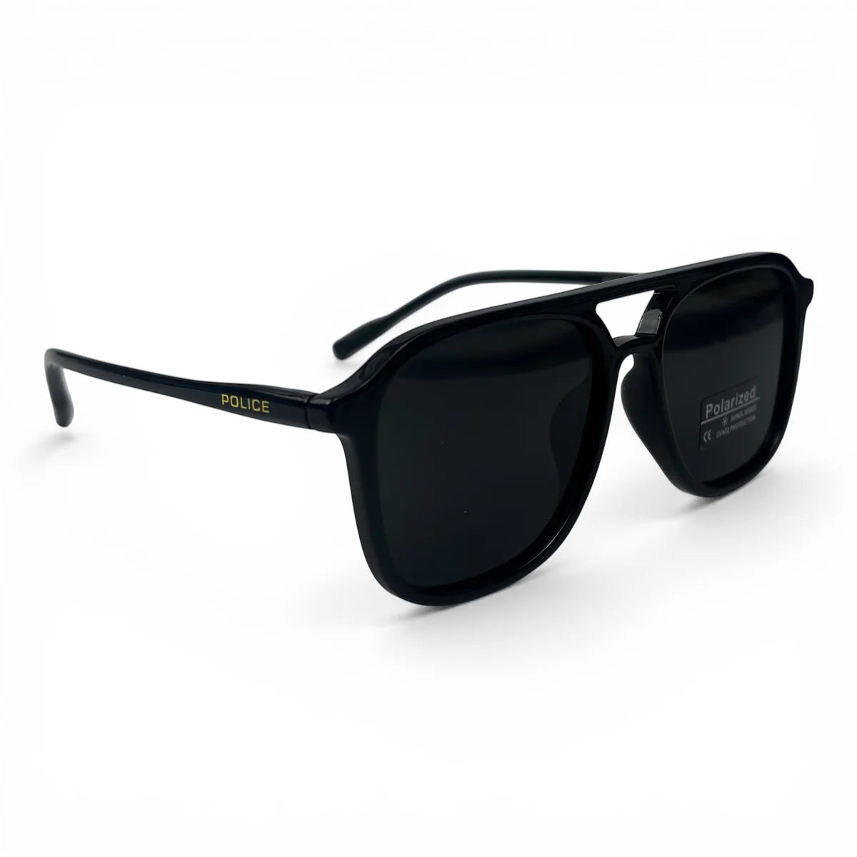 The Kairo keyhole rectangle sunglasses in Black and Dark Gray, angled three-quarter view