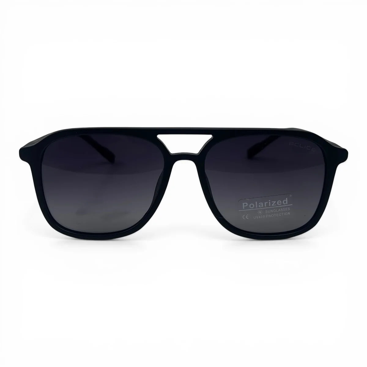 The Kairo keyhole rectangle sunglasses in Black and Purple Gradient, straight front view