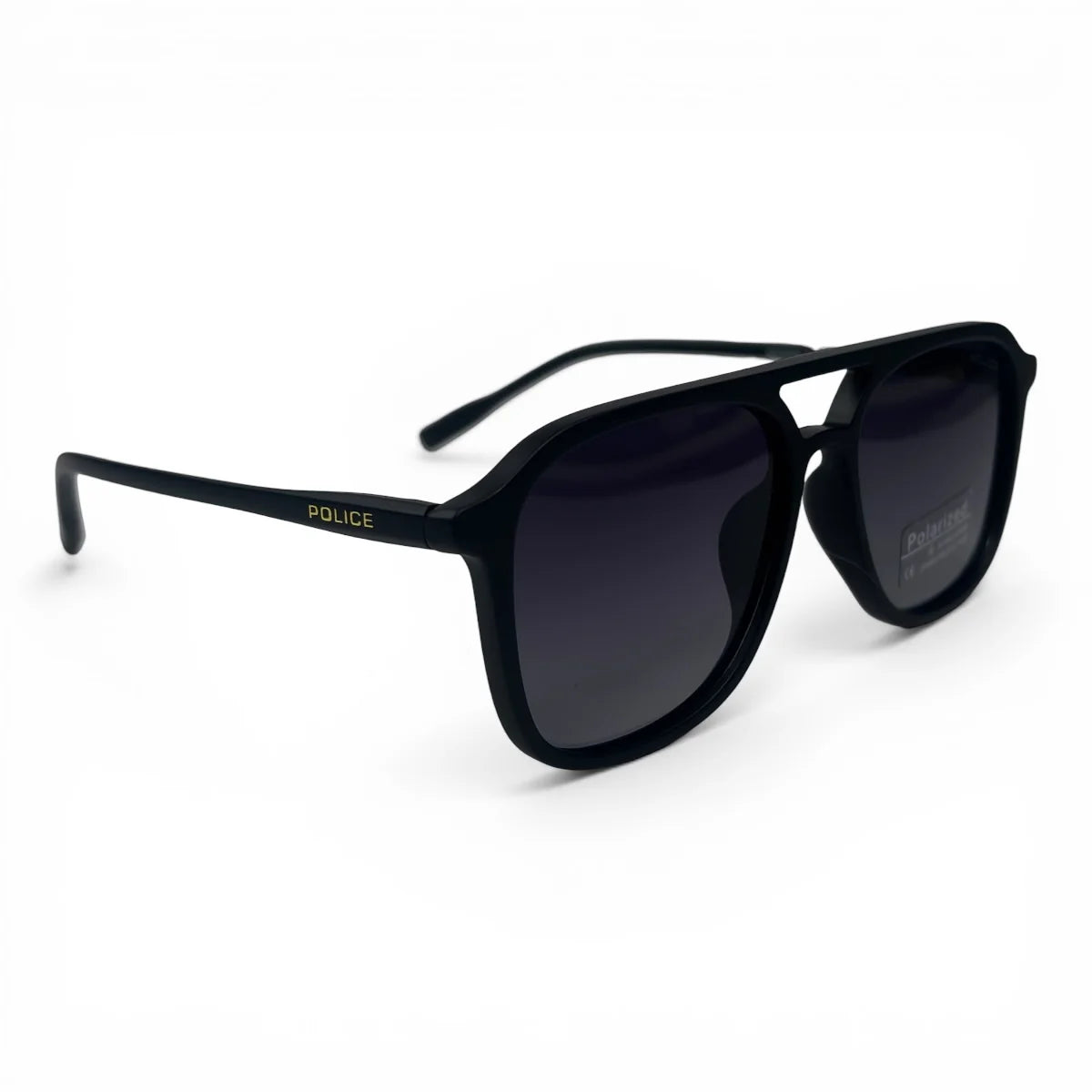 The Kairo keyhole rectangle sunglasses in Black and Purple Gradient, angled three-quarter view